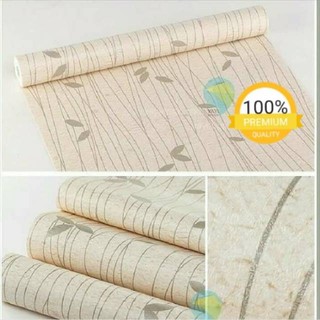 Wallpaper Sticker Dinding CREAM  DAUN SILVER Wallpaper 