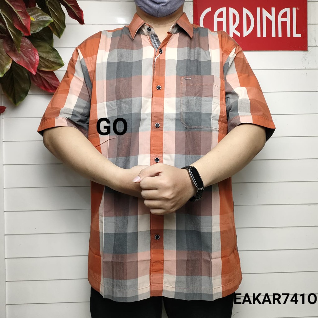 gof CARDINAL KEMEJA JUMBO Pakaian Atasan Pria Kemeja Motif Slimfit Hem Big Size Lengan Pendek