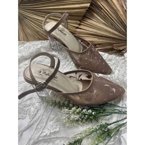 sepatu wedding rafaizoutfit wanita pesta mocca tali 7cm kaca