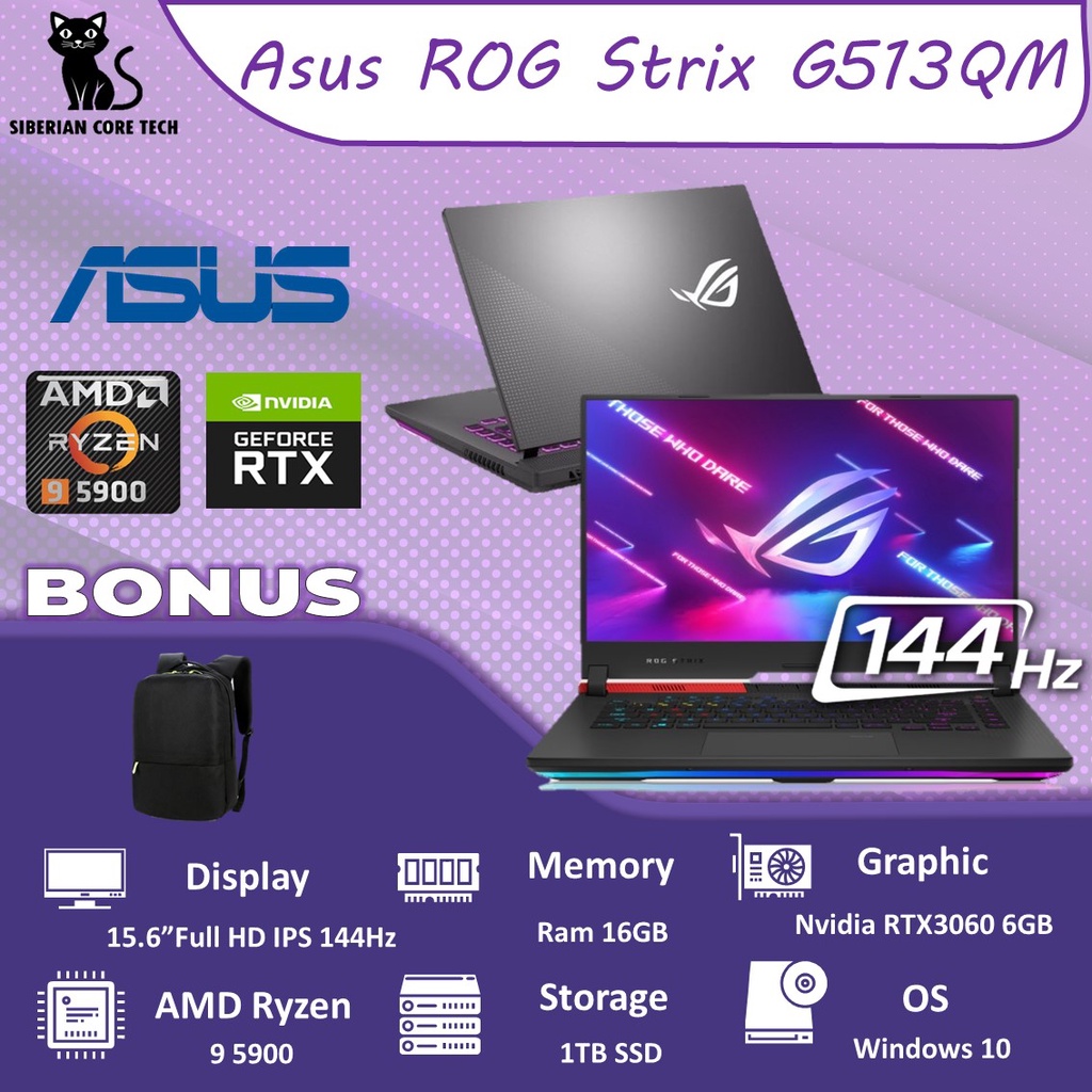 ASUS ROG G513QM / RYZEN 9 5900 / 16GB / 1TBSSD / RTX3060 6GB / W10 15.6FHD IPS 144HZ