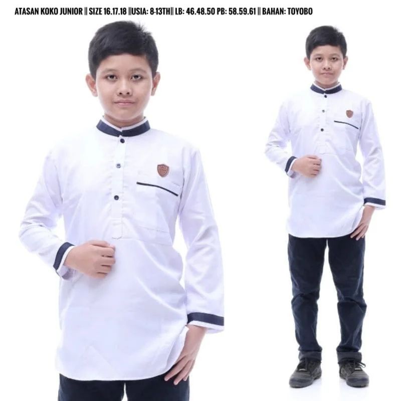 kurta putih lengan panjang anak laki-laki 8-13 tahun
