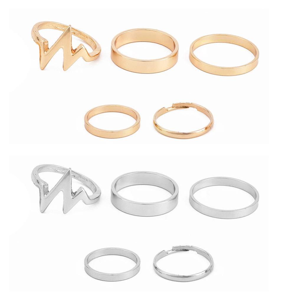 Timekey 5pcs / Set Cincin Buku Jari Aneka Bentuk Warna Gold / Silver Untuk Wanita A1K9