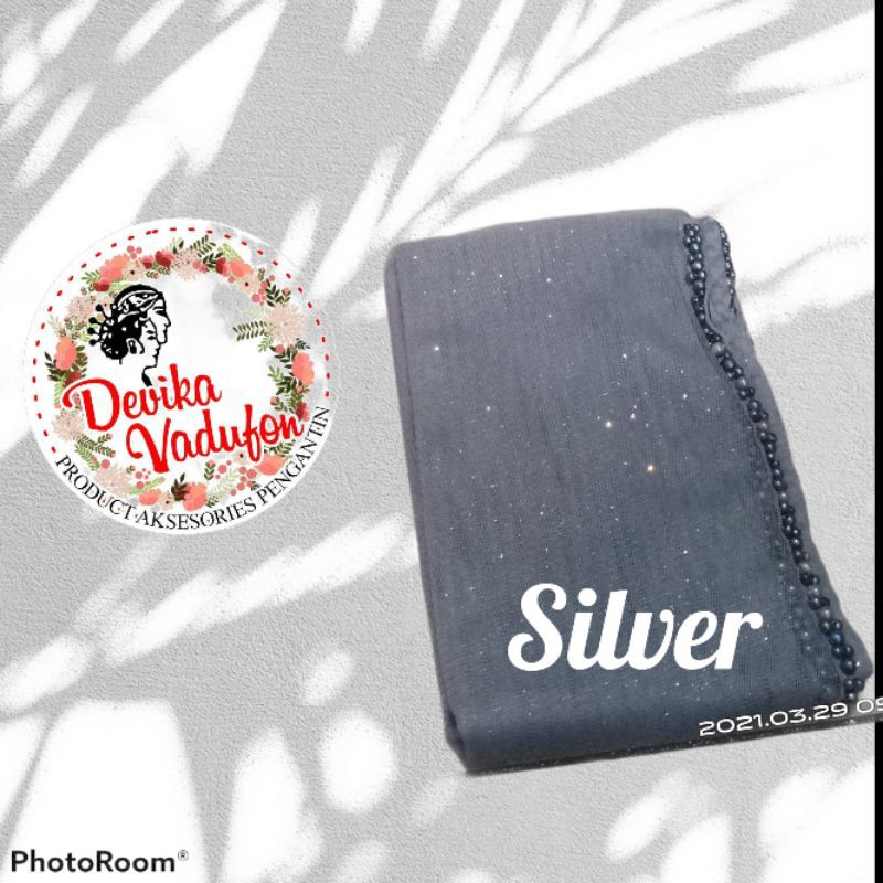 SLAYER veil HIJAB PENGANTIN  kerudung /selayer  tuile gliter mutiara, wisuda, ondangan, pesta-Abu siver