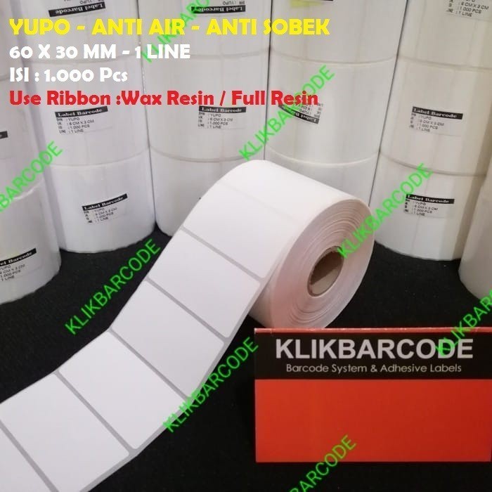 

LABEL VINYL YUPO 6 x 3 cm Core 1 Inchi 1 Line isi 1000 Pcs Tahan Air