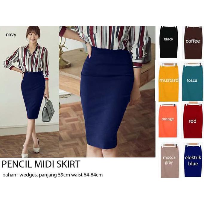 Barang Berkualitas ROK PENCIL / ROK SPAN POLOS WANITA / ROK MIDI / MIDI SKIRT / ROK HITAM STOK