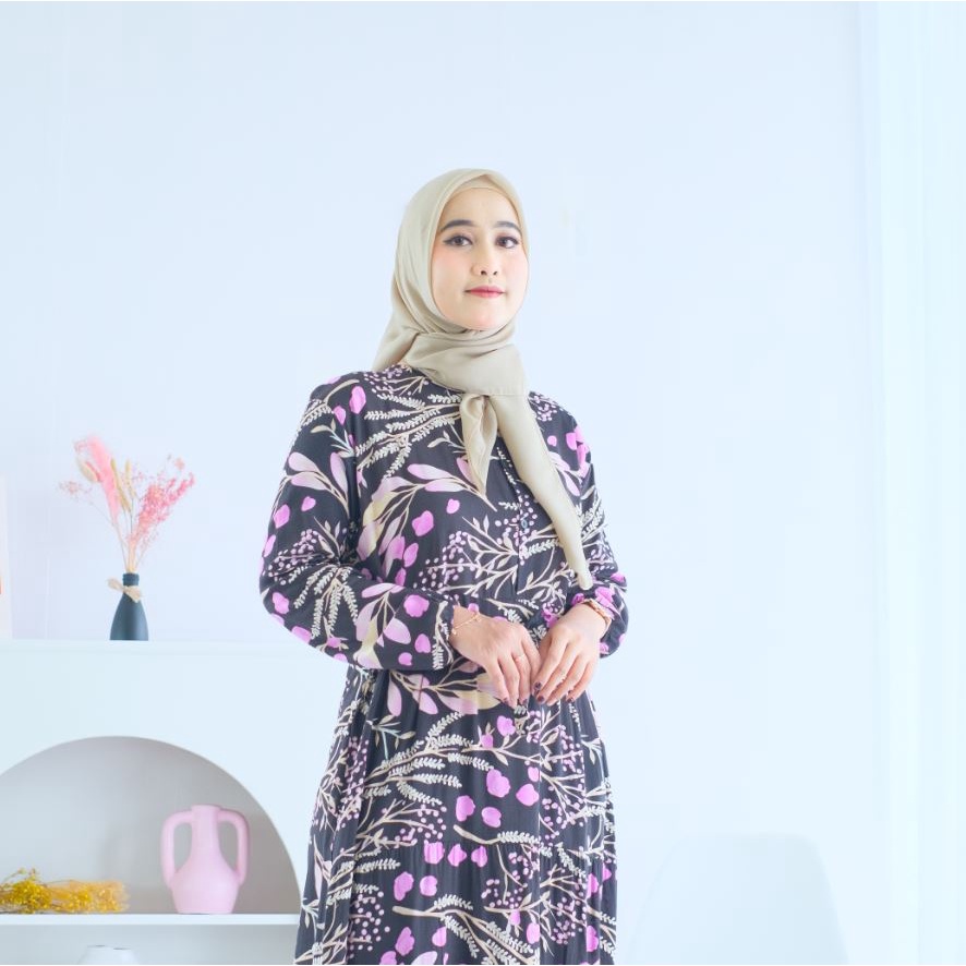 (RPA) GAMIS LANA MAXI MIDI DRESS BUSUI WANITA RAYON MOTIF UNIQLO