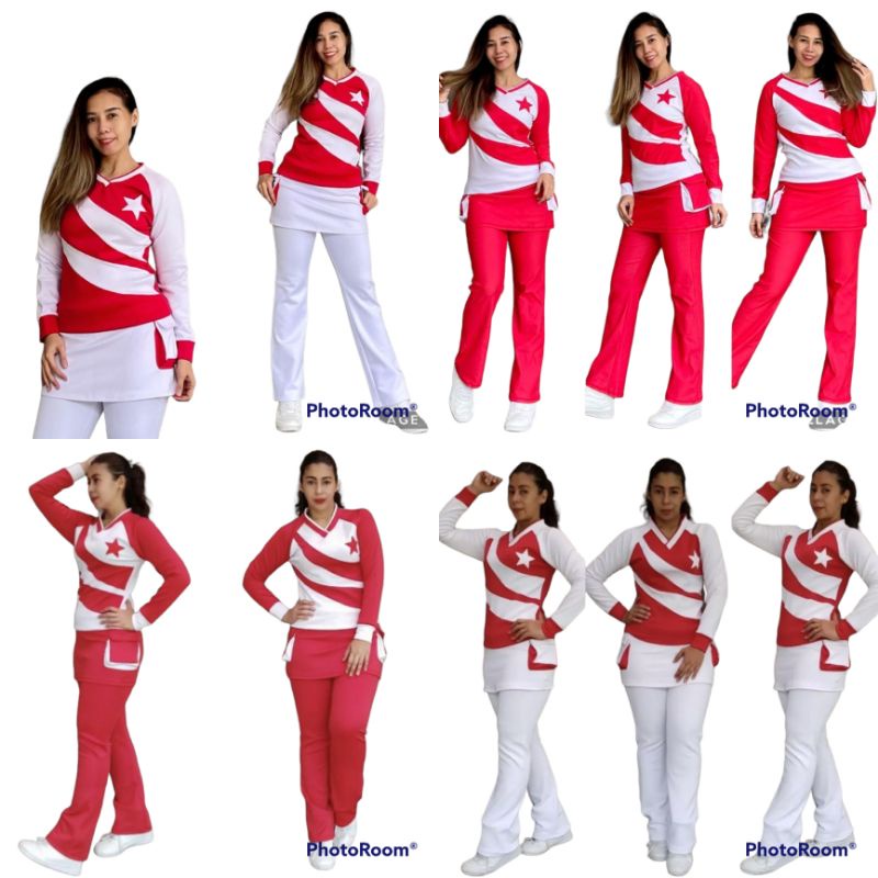 baju senam wanita muslimah rok merah putih bintang gym uk jumbo cycling setelan aerobik muslimah