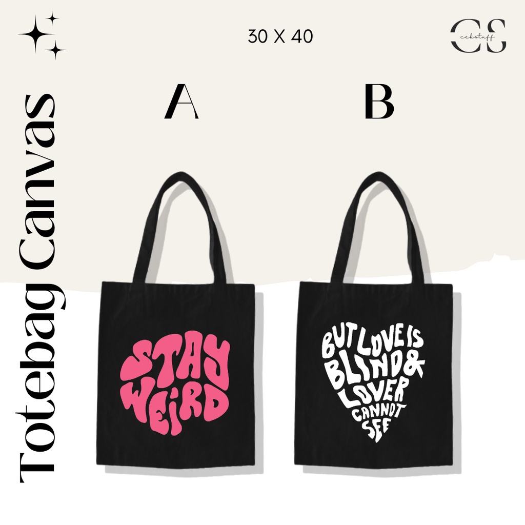 (30x40) TOTEBAG KANVAS HITAM SATUAN WEIRD / TOTEBAG KANVAS AESTHETIC MURAH / TOTEBAG KULIAH MOTIF / TAS SEKOLAH