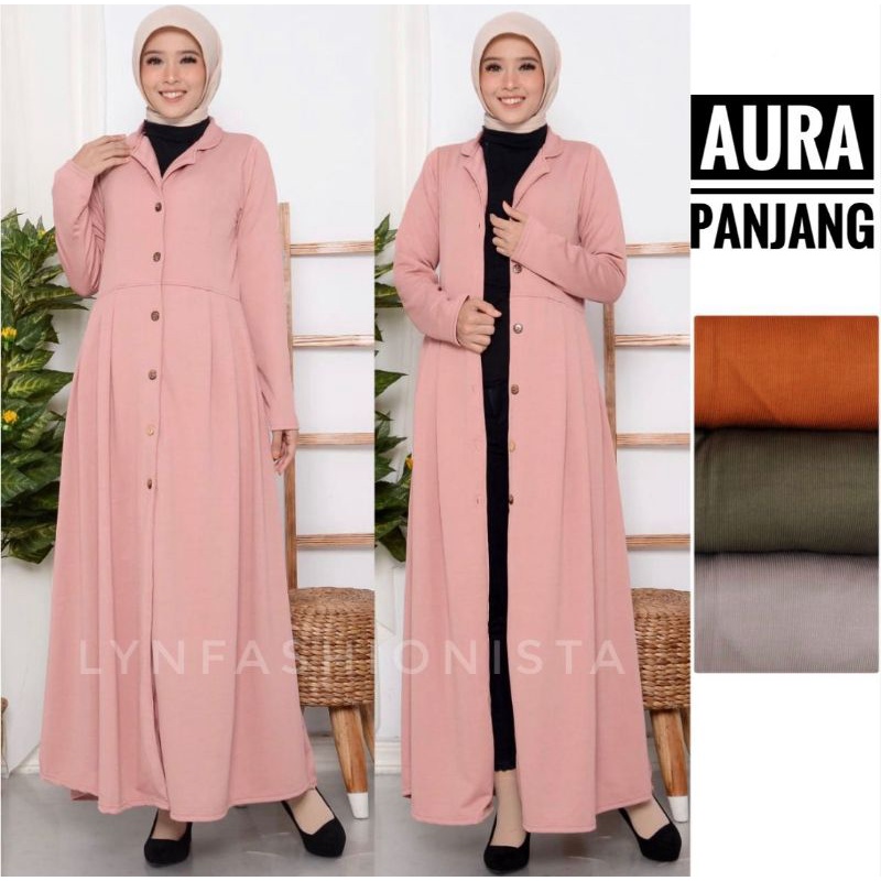 LYNFASHIONISTA-KARDIGAN WANITA MUSLIM PANJANG KANCING HIDUP/AURA