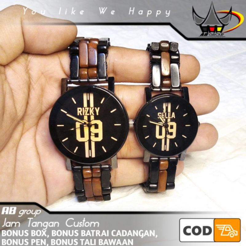 JAM TANGAN COUPLE CUSTOM KAYU KOKKA BONUS BOX DAN TALI BAWAAN