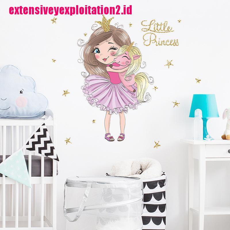 &lt; E2id &amp; &gt; Stiker Dinding Gambar Kartun Unicorn Untuk Kamar Anak Perempuan