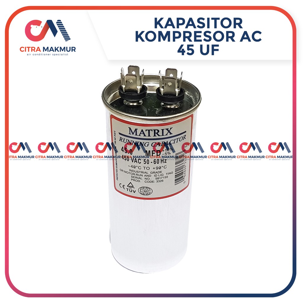 Kapasitor AC 45 uF Capasitor Air Conditioner Kompresor Compresor Tabung Mesin Aluminium matrix