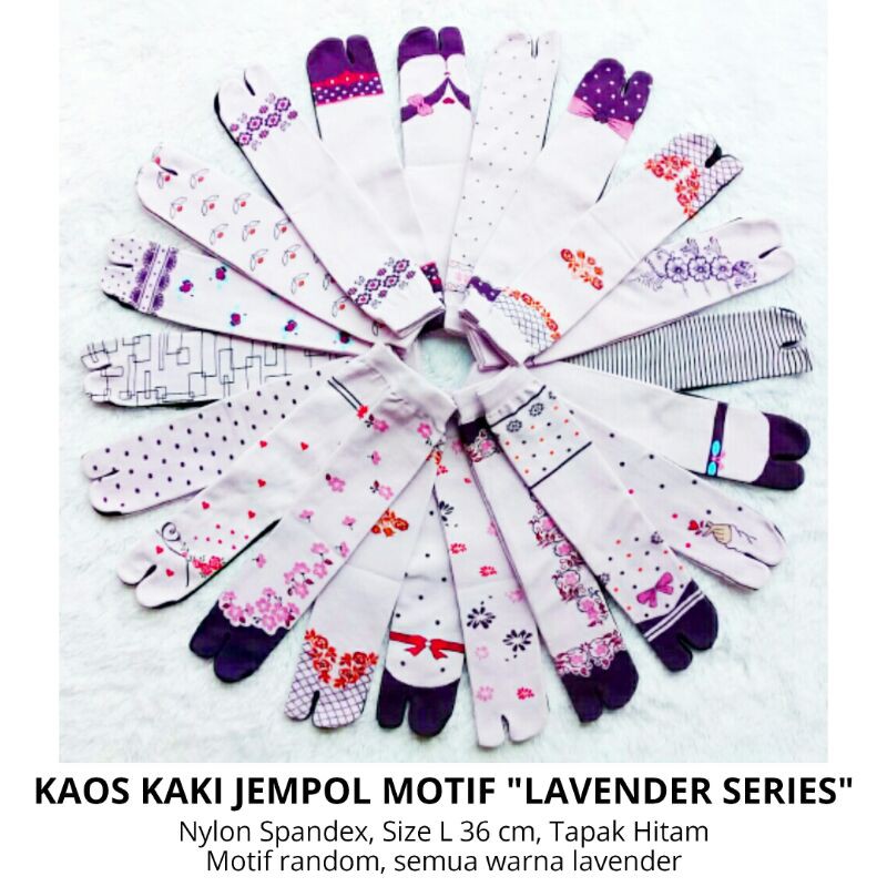 Kaos Kaki Jempol Wanita Muslimah Motif &quot;Lavender Series&quot;, Seragaman Warna Ungu, Nylon Spandex Size L