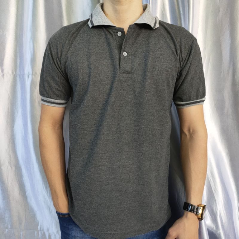 Kaos Krah polos lakos lengan pendek uk M L XL XXL XXXL-kerah ABU GELAP PDK