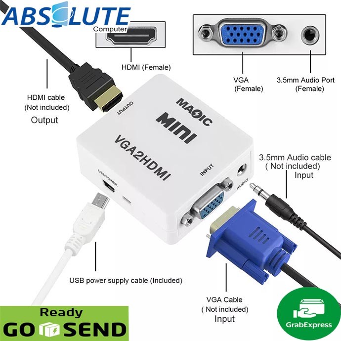 Jual VGA to HDMI Converter Display Active Power Murah aja Monitor LCD