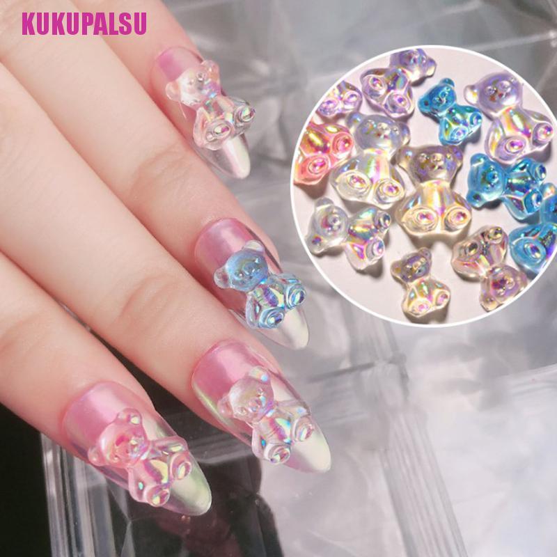 (Full) 6pcs Hiasan Kuku 3d Bentuk Beruang 3 Ukuran Untuk Nail Art