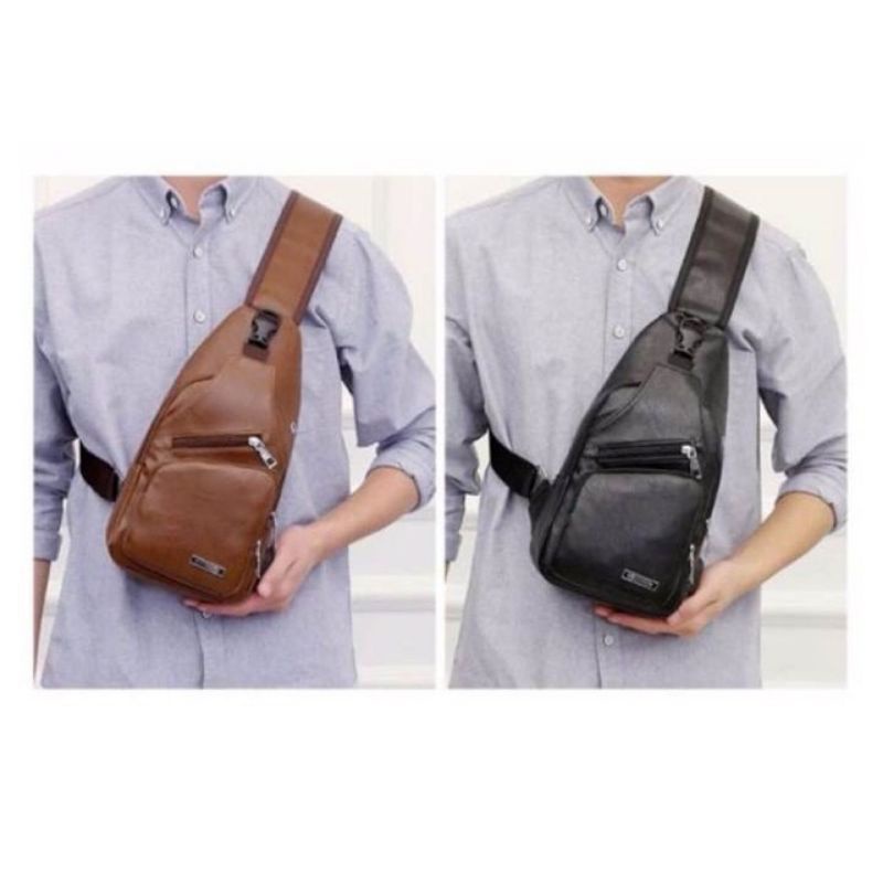 TAS SELEMPANG PRIA KULIT IMPORT FASHION TAS USB TAS PRIA KULIT ANTI AIR