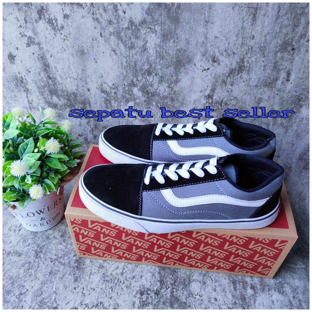 Sepatu Vans Oldskool Bw abu abu N All White Sket Sekolah Olahraga Santai Sport termurah