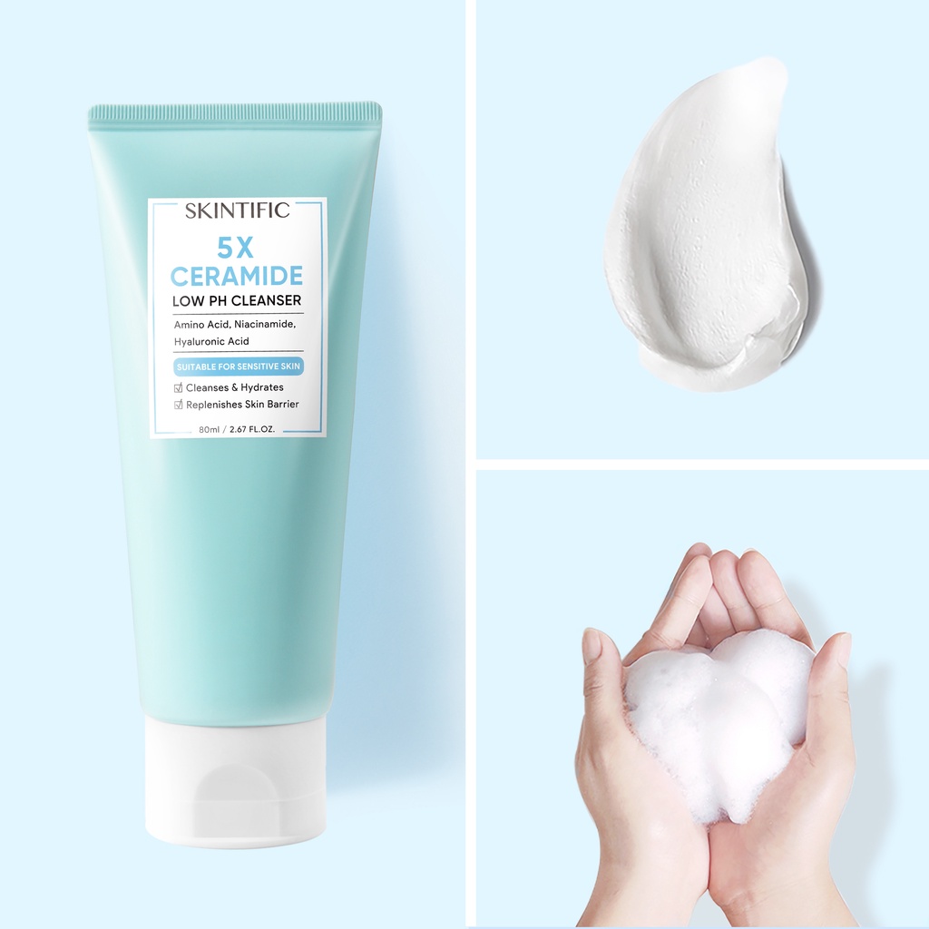 [BPOM] Skintific 5X Ceramide Face Wash Low ph Gentle Cleanser 80g Facial Wash Foam Sabun Cuci Muka Mencerahkan dan Melembabkan Wajah Suit for Sensitive skin Kulit