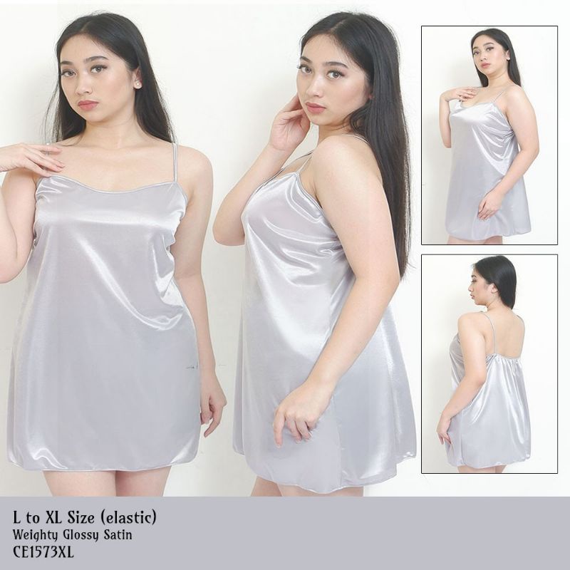 Daster wanita tanktop pendek baju tidur satin bigsize jumbo silver 1573SDR_XL
