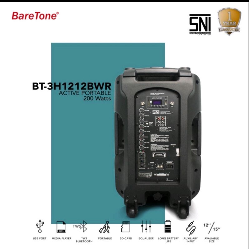 Paket speaker aktif baretone 12 inch portable bluetooth bt 3h 1212 bwr speker aktiv 12 bwr bt3h 1212