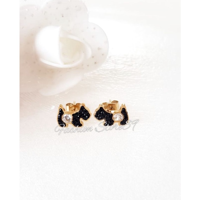 Anting Impor Titanium Edisi Terbatas Anting Tusuk Doggy Lucu Full Permata Bahan Titanium