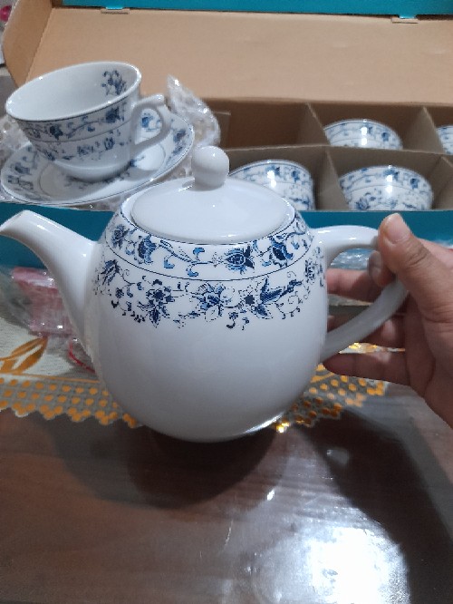 Teko Keramik Motif Ming Blue Oriental Gagang Bulat 1.2l