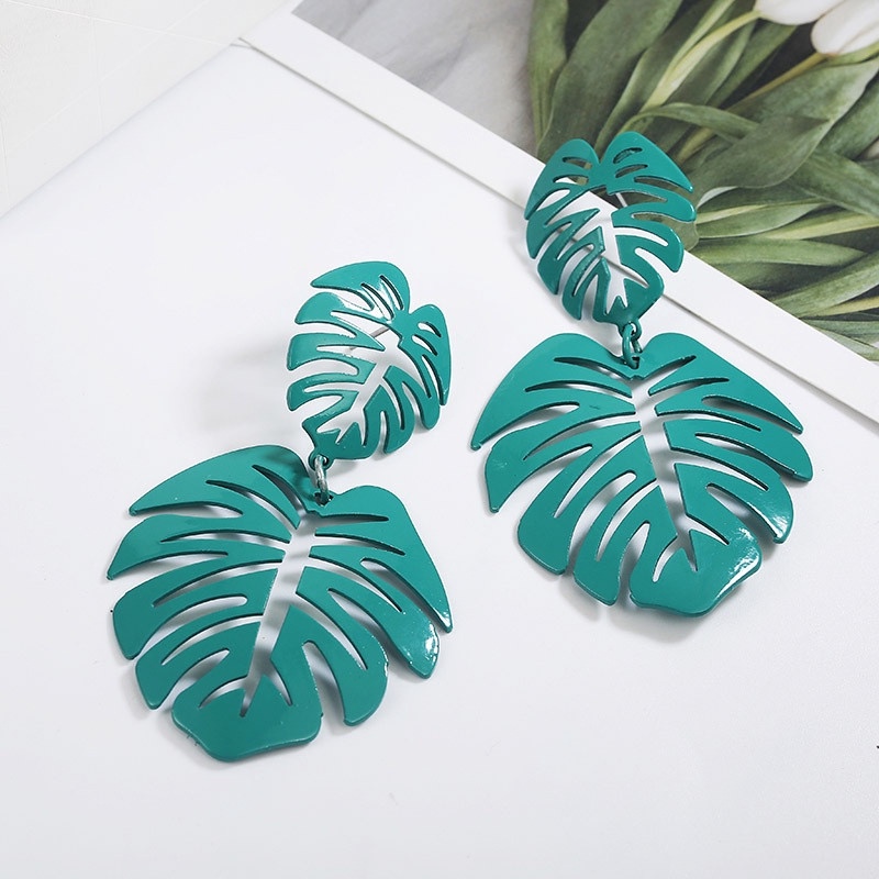 [ACKER] Fashion Korea Selatan Temperamen Berlebihan Retro Hipster Liar Berongga Daun Besar Anting-Anting Pantai