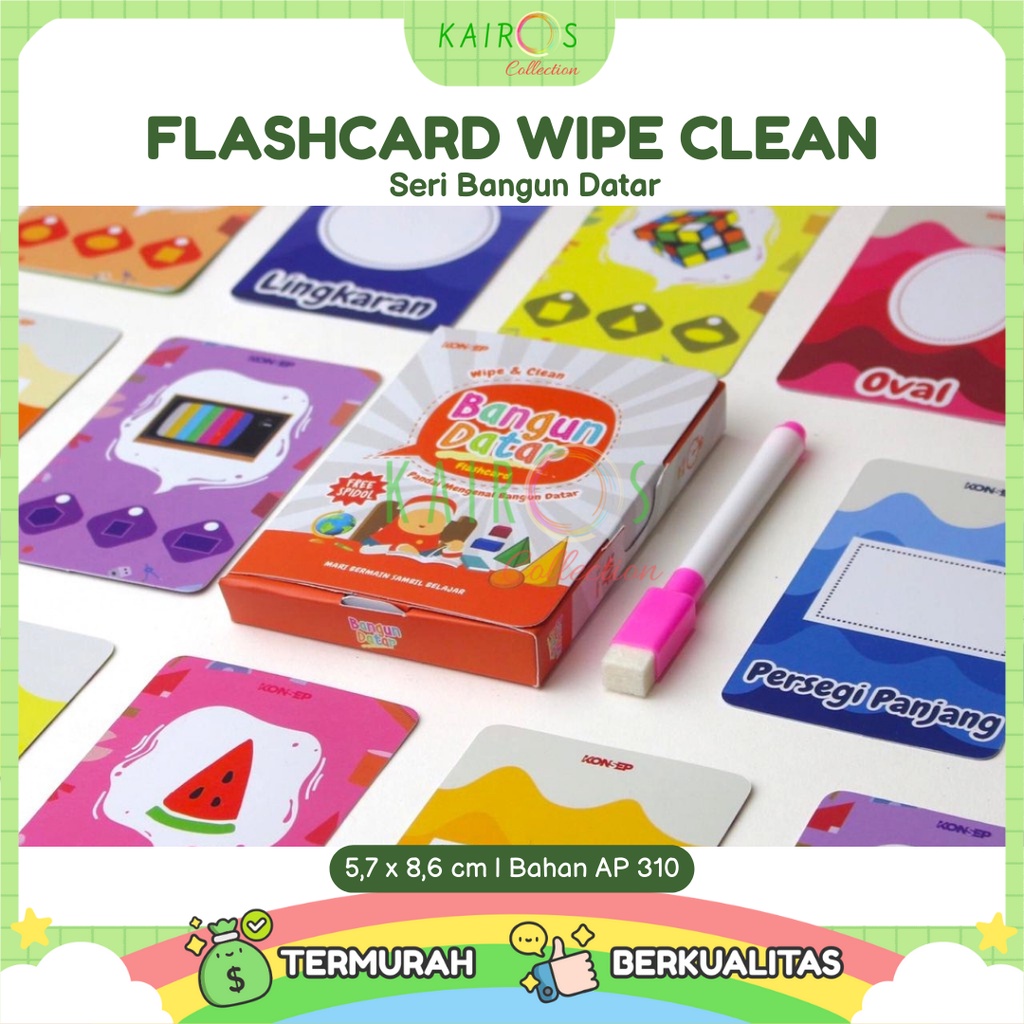 Flashcard Wipe Clean Seri Bangun Datar Kartu Pintar Belajar Balita Bisa Ditulis Dihapus