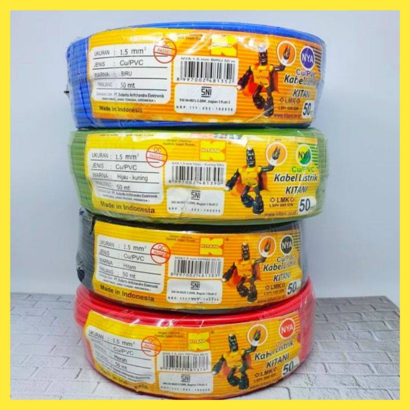 Kabel NYA 1.5 KITANI 50 Meter Full (Harga Rol) kabel listrik tunggal 1x1,5mm SNI Tembaga