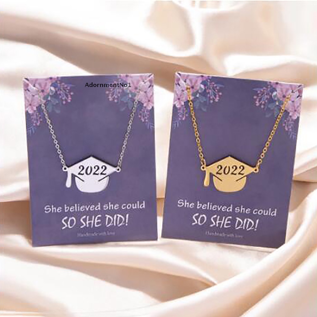 (AdornmentNo1) 2pcs / Set Kalung Rantai + Liontin Motif Tulisan Graduation Bahan Stainless Steel Untuk Pria / Wanita 2022