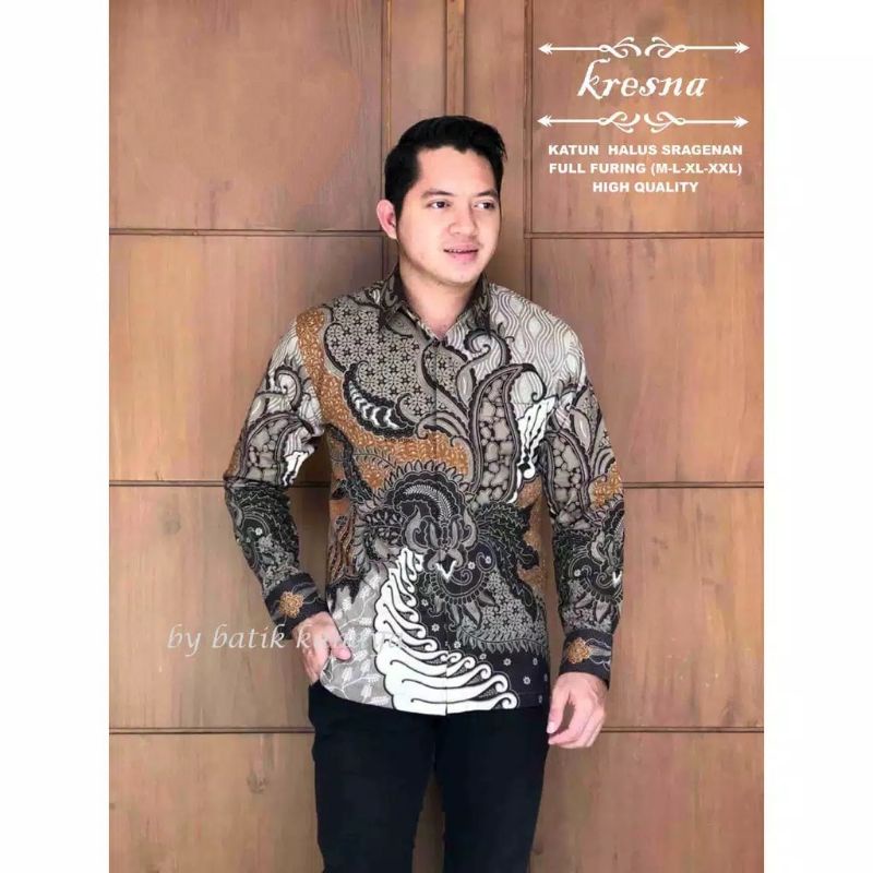 [FULL FURING] kemeja batik pria lengan panjang Kresna bahan katun sragenan