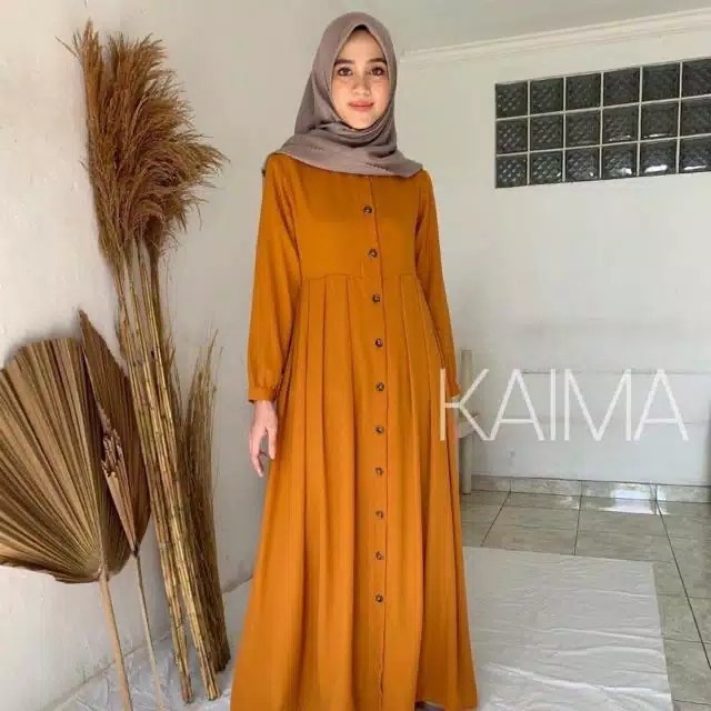 GAMIS RINJANI KAIMA MOSCREPE (GAMIS MUSLIM FULL KANCING)