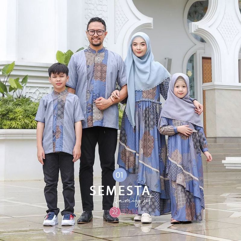 Semesta Zizara Family Set 2022 Sarimbit Keluarga Hari Raya Idul Fitri Mix Polos Katun Madina Motif K