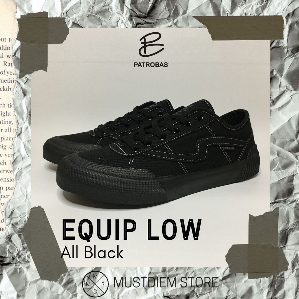 SEPATU PATROBAS EQUIP LOW - ALL BLACK/ HITAM POLOS ORIGINAL
