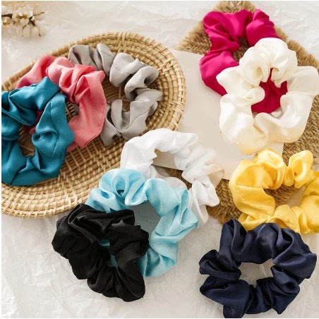 Ikat Rambut Scrunchie Satin Silk Kain Crepe Warna Pastel IMPORT Korea Hairband Kunciran Cepol Hijab Aksesoris Fashion Wanita