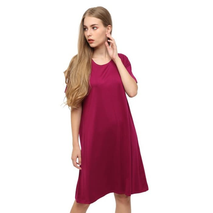 keren LEMONE Dress Wanita Spandek Premium 12100059 Polos - MAGENTA