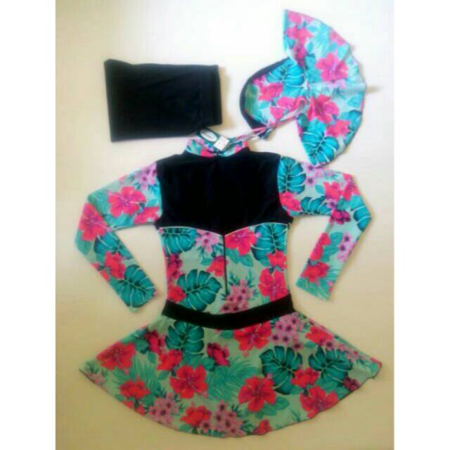 Baju renang muslimah merk yonika blue flower
