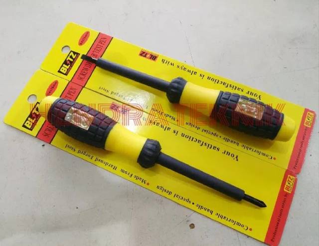 Obeng Tespen Screwdriver Test Pen Testpen AC Blitz 3&quot; (4x75mm) Gagang Karet