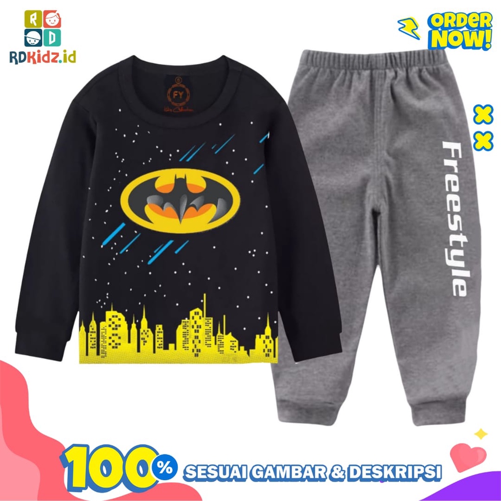 Rdkidzid Setelan Lengan Panjang Anak Laki-Laki / Set Panjang Anak Laki-Laki Motif Batman Black