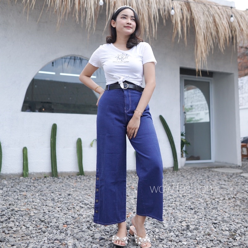 WOW-Feme Kulot Jeans Kancing Samping Bawah/Celana Kulot Jeans/kulot Jeans Wanita