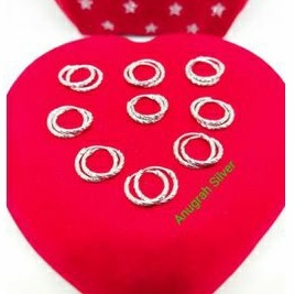 (COD)Anting ring bayi &amp; anak ukir kilau perak asli 925/silver asli lapisan emas putih murni!!!