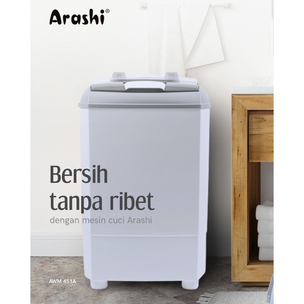 Mesin Cuci Laundry Arashi Kapasitas 4.5 KG AWM 451A - AWM 451 A / AWM 452A - 452 A PRIME