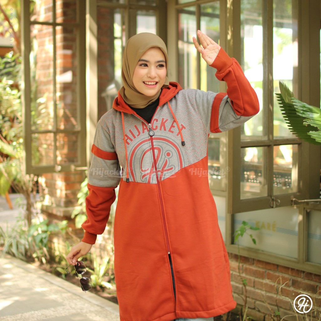❗ NEW ❗JAKET MUSLIMAH - HIJACKET ARABELLA ORIGINAL HIJAKET HIJABER  HIJAB SYARI PANJANG TERBARU-TERACOTTA (OREN)