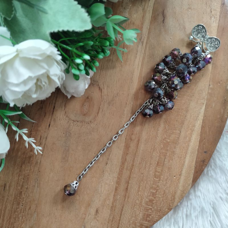 Bros dagu kristal ceko blink cantik / bros dagu panjang / bros hijab syar'i-ungu