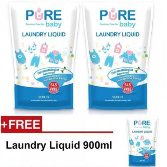 Pure Baby Laundry Refill 900ml (Isi 3) - Sabun Cuci Baju Bayi