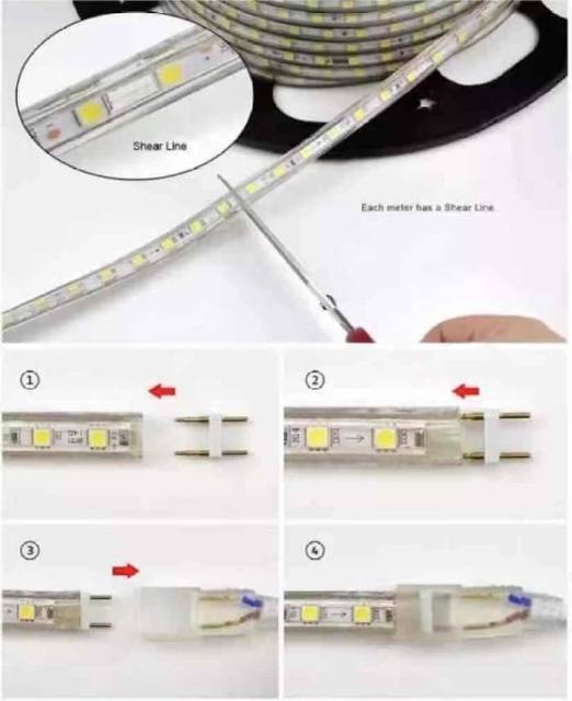 Lampu LED Strip Selang SMD 5050 PER METER 220v Input Ac Putih Warmwhite Merah Biru Hijau Pink meteran