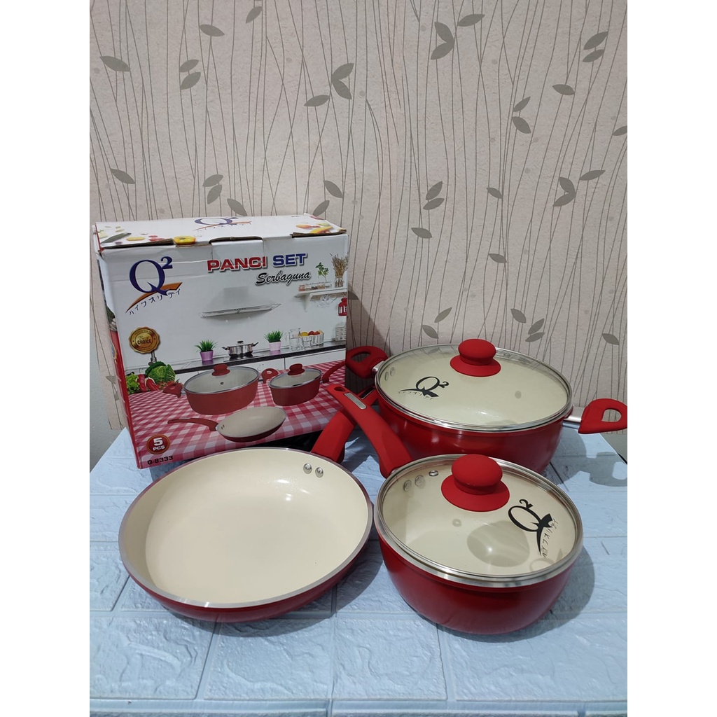 Panci Set Keramik Panci dan Wajan Serbaguna 5Pcs Q2-8333 / Panci Set Keramik Panci dan Wajan Serbagu
