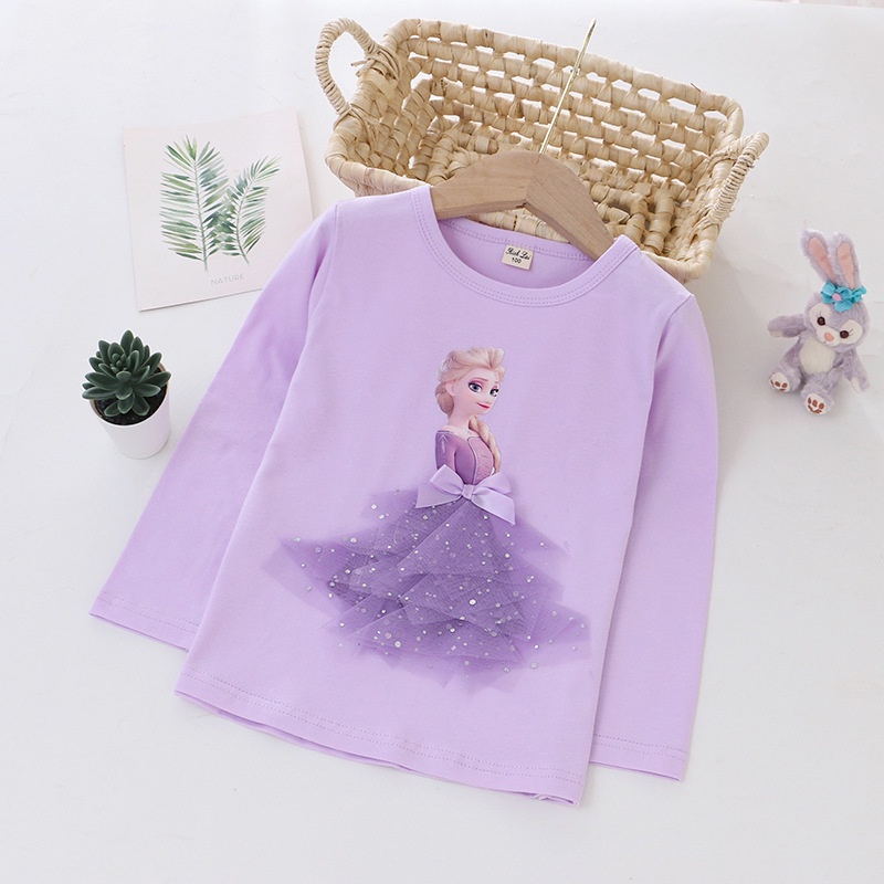 GADIS KEMEJA LENGAN PANJANG 3D KATUN ELSA FROZEN TOP KEMEJA PUTRI DISNEY BLUS ANAK PEREMPUAN T-SHIRT GADIS FASHION PAKAIAN