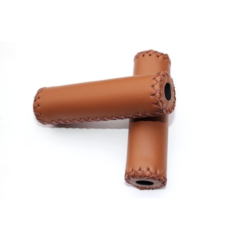 hand grip vintage sepeda coklat hitam brown jadul jahitan empuk 22.2 mm kulit sintetis spons mtb lipat anak fixie cokelat